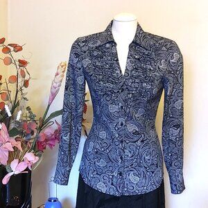 NWOT Fred David Women’s Long Sleeve Multi Color Print Pleated Blouse Top Size 6